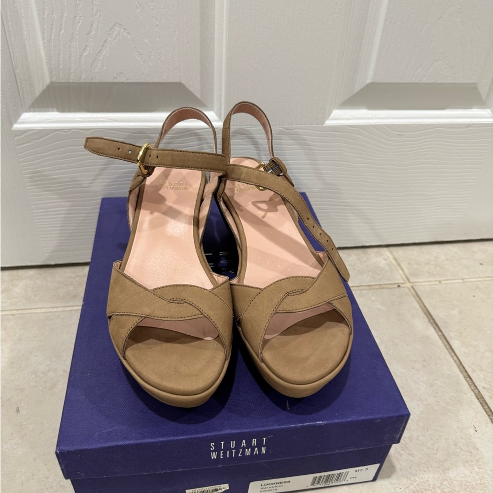Stuart Weitzman “Lockness” Light Brown Ankle Strap Sandals